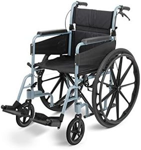 Days Escape Lite Wheelchair, Self Propelled Lightweight Aluminium with Folding Frame, Mobility Aid, Comfy and Sturdy, Portable Transit Travel Chair, Removable Footrests, Narrow, Silver/Blue