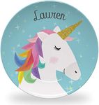 Tiny Expressions - Personalized Unicorn Plate for Girls with Customized Name and Colorful Design | BPA Free | Dishwasher Safe (Plate Only)