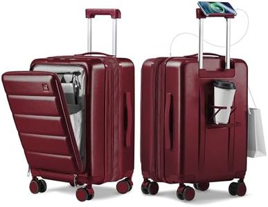 ISLAND ELEPHANT Expandable 20Inch Carry On Luggage Airline Approved - Front Pocket Hardside Travel Suitcase Unbreakable -with Cup Holder,USB Charge,Side Pothook, 360°Spinner Wheels, TSA Lock-Wine Red