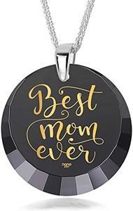 Best Mom Ever Necklace for Mother's Inscribed in Pure Gold on Sparkling Brilliant Round Cubic Zirconia Love Pendant, 18" Spiga Chain, Gemstone, Cubic Zirconia