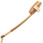 Bath Brush - Natural bristles and Long Handle - Curved Wooden Back Brush - Excellent for Gentle Skin Cleansing, Dry Massage and Gentle Exfoliation