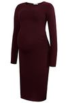 Smallshow Women's Long Sleeve Maternity Dress Ruched Pregnancy Clothes,Wine,XL