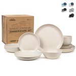 Grow Forward 16-piece Premium Wheat Straw Dinnerware Sets for 4 - Dinner Plates, Dessert Plates, Pasta Bowls, Cereal Bowls - Microwave Safe Plastic Plates and Bowls Sets, RV, Kitchen Dishes - Sahara