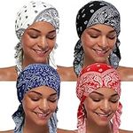 ASHILISIA 4 Pieces Women Chemo Hat Turban Beanie, Pre-Tied Headwraps Headwear Bandana for Hair Loss, Acily-a-1, One Size