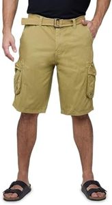 X RAY RAW X Mens Belted Cargo Short, 12.5" Inseam Cargo Shorts for Men, Hidden Snap Pocket - Khaki, Size 38