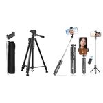 Tygot 3366 Aluminum Tripod (55-Inch), Universal Lightweight Tripod with Mobile Phone Holder Mount &