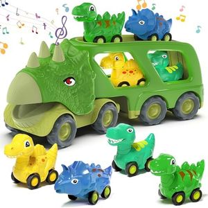 Moritakk Dinosaur Toys for Kids 2-4 Boys,Dinosaur Car Carrier Truck Toy with 4 Pull Back Dino Car,Dinosaur Truck for 2 3 4 5 Year Old Boy Toys,2 3 4 5 Year Old Boy Birthday Gift with Dino Sound.