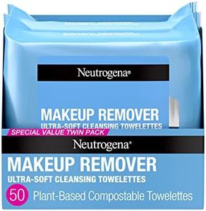 Neutrogena Makeup Remover Wipes, Ultra-Soft Cleansing Facial Towelettes for Waterproof Makeup, Alcohol-Free, Plant-Based, Twin Pack, 25 Count (Pack of 2)