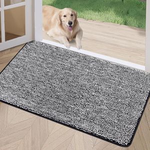 REFETONE Indoor Doormat, Front Door Mat 32"x48" Absorbent Rubber Backing Non Slip Back Door Mats, Washable Low-Profile Inside Floor Mat Door Rugs for Entryway, Resist Dirt Mud Mat for Dogs, Black