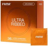 FAMA Ribbed Condoms for Men,Texture Natural Latex Condoms with Sillicone Lubricant, Ultra Sensitive Safe Sex Protection–2.12-Inch/54 mm Diameter (36 Count)