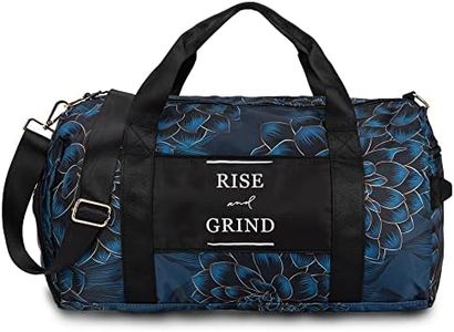 Gym Bag for Women with Shoe Compartment and Wet Pocket | Durable Lightweight Gym Duffle Bag with Motivational Quote and Graphic Designs | Great for Exercise and Overnights, Teal/Black - Dahlia Flower,