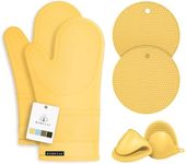 Rorecay Silicone Oven Mitts and Pot Holders Sets: Heat Resistant Silicone Oven Mittens with Mini Oven Gloves Hot Pads Potholders for Kitchen Baking Cooking, Quilted Liner, Samoan Sun