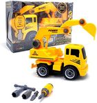 MUKIKIM Construct A Truck - Excavator. Take it Apart & Put it Back Together + Friction Powered(2-Toys-in-1!) Awesome Award Winning Toy That Encourages Creativity! …