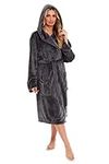 Daisy Dreamer Womens Hooded Dressing Gown Robes Flannel Fleece Long Super Soft Plush Robe Bathrobe Gowns for Ladies (Charcoal, S)