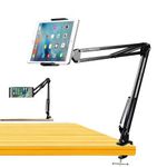 BROLAVIYA Cell Phone Tablet Tabletop Stand, Gooseneck Flexible Clip Lazy Arm Bracket for Both Mobiles and Tablets Fits Device 4~10.6 Diagonal inch, for Overhead Video,Desktop,Bedroom, Office, Black