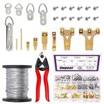 Swpeet 192Pcs 10Ibs-75Ibs Picture Hangers and Cable Wire Cutter with Picture Hanging Wire Assortment Kit, Heavy Duty Picture Frame Hanging with Picture Hangers, Hooks, D Ring, Nails for Home Use