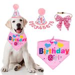 ADOGGYGO Dog Birthday Party Supplies, Boy Girl Dog Birthday Hat with Numbers Dog Puppy Birthday Bandana Hat Bow Set for Medium Large Dogs (Large, Pink)