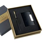 Parker Gift Set Frontier Matte Black Gold Trim Roller Ball Pen With Card Holder | 1 Pen + 1 Card Holder| Ink Color - Blue | Perfect For Employees | Unique Gifts For Entrepreneurs