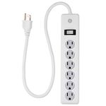 GE 14009-5 Power Strip Surge Protector, 6 Outlets, 2ft Power Cord, 450 Joules, Safety Locks, Multi Outlet, Wall Mount, White, 14009