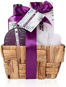 Accentra Botanic Spa Women's Bath Set in Seagrass Basket, 4-Piece Care Set with Shower Gel, Bath Salt, Body Lotion & Mesh Sponge, Wellness Gift Set for Birthday, Valentine's Day & Christmas