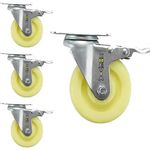 Krevia 5 Inch 360 Degree PU Swivel Caster Wheels | Set Of 4 Heavy Duty Locking Bearing Industrial Casters with Brake | Noise-Free Swivel Plate Caster Wheels for Cart, Furniture, Workbench (Lemon)