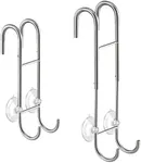 Shower Door Towel Hooks - 9"~13" Length Adjustable Hook for Framed & Frameless Over The Door Glass, Squeegee Holder, Towels Hanger for Bath Suits Rozer Robes Loofahs Shavers, 2-Pack Silver