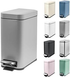 MSYU 5 Liter/1.3 Gallon Slim Small Trash Can with Lid Soft Close, Stainless Steel Garbage Can for Bathroom Bedroom Office, Rectangular Step Trash Bin with Removable Inner Waste Basket (Gray)