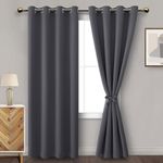 DWCN Blackout Curtains for Bedroom Sewn with Tiebacks - Thermal Insulated Light Blocking Grommet Window Curtains for Living Room, Each W132 cm x D214cm, Set of 2 Drape Panels, Dark Grey