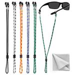 HASTHIP® 5Pcs Specs Holder Glasses Strap Anti-Slip Specs Chain with microfiber cloth Eye Glasses Holders Around Neck Cord Adjustable Sunglass Strap Sports Eyeglasses String Holder Strap for Men, Women