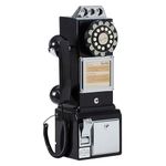 Ryan Bros. American Retro 1950's Payphone with Coin Bank Wall-Mount Corded Phone (Black)