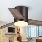Parrot Uncle Ceiling Fans with Lights and Remote Low Profile Flush Mount Ceiling Fan with Light for Bedroom, Light Color Adjustable, 48 Inch, Brown