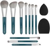 Makeup Brushes Set 10 Pcs Makeup Brushes Premium Synthetic Foundation Brush for Liquid Makeup Blending Face Powder Eye Shadows Blush Make up Brushes with Makeup Sponge and Brush Cleaner (Blue)