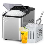 Typhur Fast Nugget Ice Maker Countertop, Portable Crushed Pebble Ice Machine with Self-Cleaning Pump & 8-Pack Cleaner, 35lbs/Day Chewable Ice with Dual Scoops for Kitchen, RV, Camping, Stainless Steel