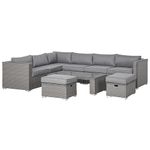 Outsunny 6 PCs PE Rattan Wicker Corner Sofa Set, Outdoor Aluminum Conservatory Furniture Lawn Patio Coffee Table Footstool w/Cushion - Grey