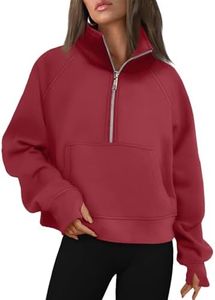 AUTOMET Womens Sweatshirts Half Zip Cropped Pullover Fleece Quarter Zipper Hoodies 2025 Fall Fashion Outfits Clothes Red XX-Small