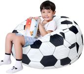 Lukeight Soccer Stuffed Animals Storage Bean Bag Chair Cover Only (Ships Empty, No Filling) - Velvet YKK Zipper Beanbag Cover for Toddlers and Kids, Washable Plush Toy Organizer, Large 27" D x 16" H