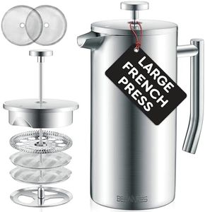 Belwares French Press Coffee Maker 50 Oz – Insulated Coffee Press Stainless Steel 304 Large �– Coffee Spoon, Double Wall, & 4 Level Filtration System (1.5 Liter) – Silver