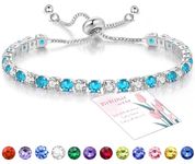 Suyi Tennis Bracelet Birthstone Cubic Zirconia Bracelet Silver Silder Bracelet Birthday Jewellery March Birthstone Bracelet