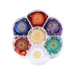 CrystalTears 7 Chakra Healing Crystal Stones Natural Reiki Healing Crystals Gemstones with Engraved Chakra Symbol Tumbled Polished Quartz Crystal Stone for Meditation Crystal Therapy Crystal Gifts