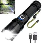 Uhanciny Flashlights High Lumens Rechargeable, 200000 Lumen LED Super Bright Tactical Flash Light Battery Powered, Small Handheld Light with 5 Modes, USB C, Zoomable, IPX6 Waterproof and Gift Box