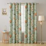 Cloth Fusion Printed Blackout Curtains 7 Feet Long Set of 2 Room Darkening Door Curtain with Grommet (Green Coral)