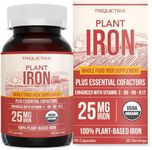 Organic Iron Supplement | Whole Food Iron & Cofactors, 25 mg Elemental Iron | Enhanced Absorption Plus Blood Builder Vitamins - Gentle Form - Support Healthy Iron Level & Blood Health - 90 Capsules