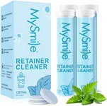 MySmile Retainer Cleaner with 120 Denture Cleaning Tablets, Quickly Remove Odors, Discoloration Stains & Plaque from Aligner, Mouth Guard, Night Guard and More Dental Appliances (Mint Flavor)