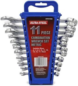 Ultra Steel 11-Piece Combination Wrench Set, Metric, 6MM, 7MM, 8MM, 9MM, 10MM, 11MM, 12MM, 13MM, 15MM, 17MM, 19MM, Wall Hanging Case Included