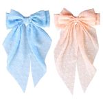 Silky Satin Hair Bows, 2 PCS Big Pink/Blue Bow Hair Clips Set Bowknot Metal Spring Clip Oversized Long Tail Hair Ribbons Ponytail Holder French Hair Barrettes Hair Styling Accessories for Women