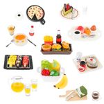 cobee 50 PCS Miniatures Food Drinks, 1:12 Dollhouse Mini Food Toys Miniature Food Fits Mixed Tableware Mini Dollhouse Accessories Miniature Stuff Pretend Kitchen Play Small Cake for Boys Girls