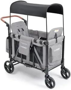 Cochildor Wagon Stroller for 2 Kids, Foldable Stroller Wagon with 2 High Seats, 5 Point Harness, Removable Canopy, Adjustable Handle Bar, Light Grey