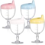 Goaste 4 Pack Toddler Sippy Cups, 7oz No Spill Plastic Wine Glass Goblet Cup, Fancy Baby Beverage Mug Milk Bottle with Lid for Kids over 3 Years on Birthday Party, Celebration, Assorted Colors