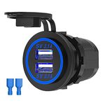 Linkstyle 12V USB Socket, 4.2A Dual USB Charger Socket Power Outlet, Blue LED, Waterproof Cover, for Car RV Boat Marine