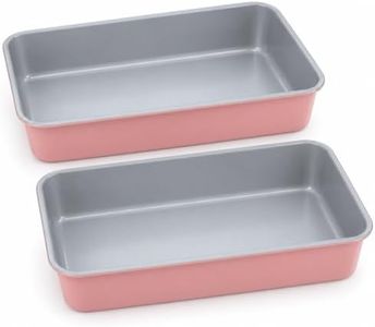 Barlket 9x13 Inch Baking Pan 2 Pack, Heavy Duty Carbon Steel Lasagna Pan, 2.5 Inch Deep Nonstick Rectangular Cake Pans for Brownies, Casserole & Roasting, Pink Exterior with Gray Interior